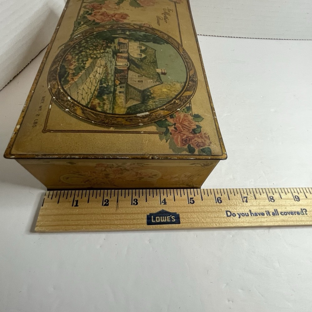 Art Nouveau Vassar Chocolates For Mother Dear Tin Canco VTG Cottage Roses Metal - Picture 12 of 13